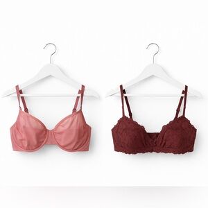 Aeri Lace and smoothie Mesh Bra Set - Dusty Rose & Brown 34DDD & size Large